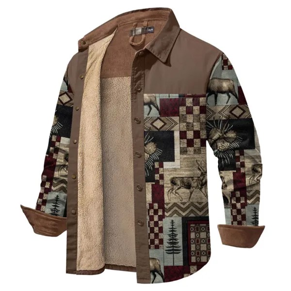 Мужская винтажная теплая вельветовая куртка в стиле лося в этническом стиле из лося коричневая