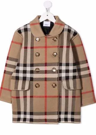 Burberry Kids двубортное пальто в клетку Vintage Check