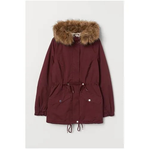 Парка  H&M, демисезон/зима, укороченная, силуэт прямой, съемный мех, карманы, капюшон, размер 4, бордовый