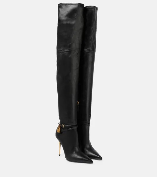Кожаные ботинки ботфорты с т-образным винтом Tom Ford, черный