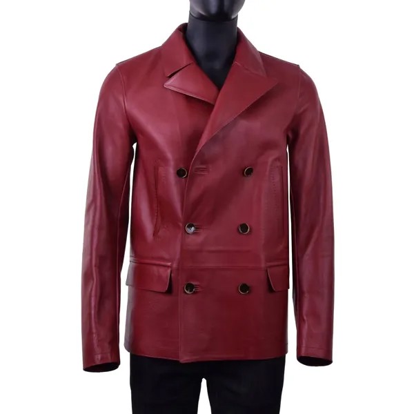 DOLCE - GABBANA RUNWAY Двубортная кожаная куртка с широким воротником Красный 05813