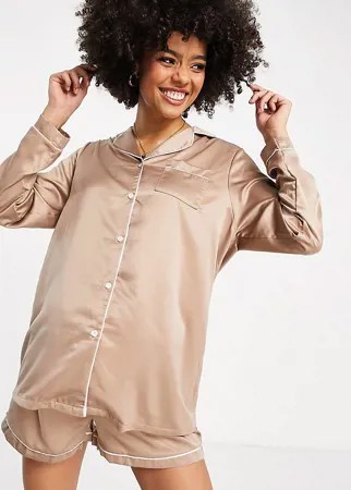 Атласная пижамная рубашка цвета мокко Loungeable Maternity – Выбирай и комбинируй-Коричневый цвет