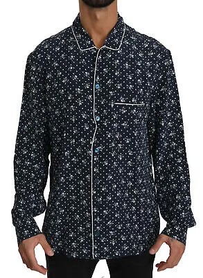 DOLCE - GABBANA Рубашка с принтом синего черепа, шелковый топ, одежда для сна s. 41/US16/л Рекомендуемая розничная цена 1000 долларов США