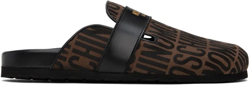 Черно-коричневые тапочки с логотипом Moschino