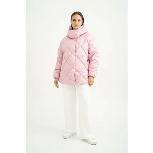 Куртка  Modress зимняя, средней длины, силуэт прямой, капюшон, карманы, размер 56, розовый