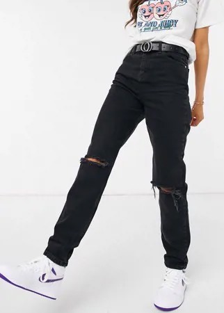 Черные джинсы в винтажном стиле с завышенной талией и рваной отделкой ASOS DESIGN-Черный цвет