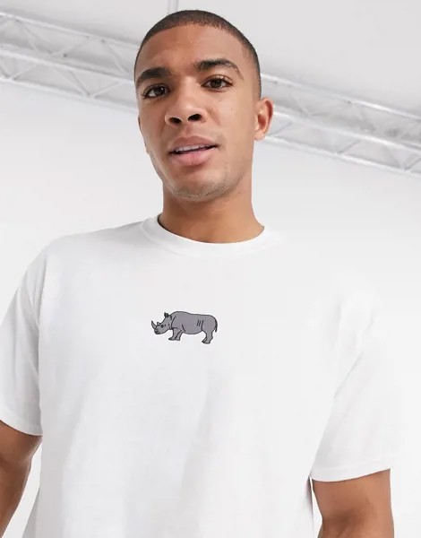 Белая футболка с принтом носорога New Love Club-Белый