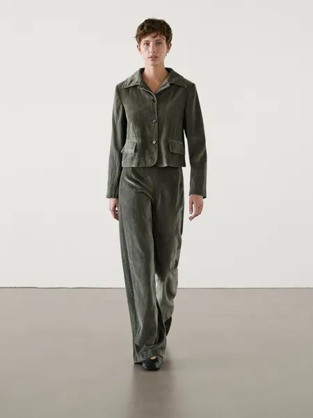 Широкие брюки из бархата со стрелками Massimo Dutti, зеленый