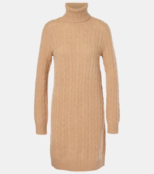 Платье миди из шерсти и кашемира, вязка косами Polo Ralph Lauren, цвет collection camel melange