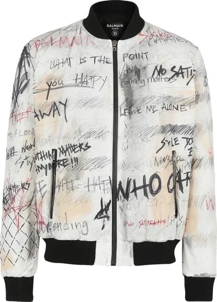Куртка Balmain Nylon Bomber Jacket With Graffiti Print 'White', белый