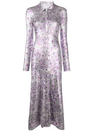Paco Rabanne платье-рубашка с цветочным принтом и эффектом металлик