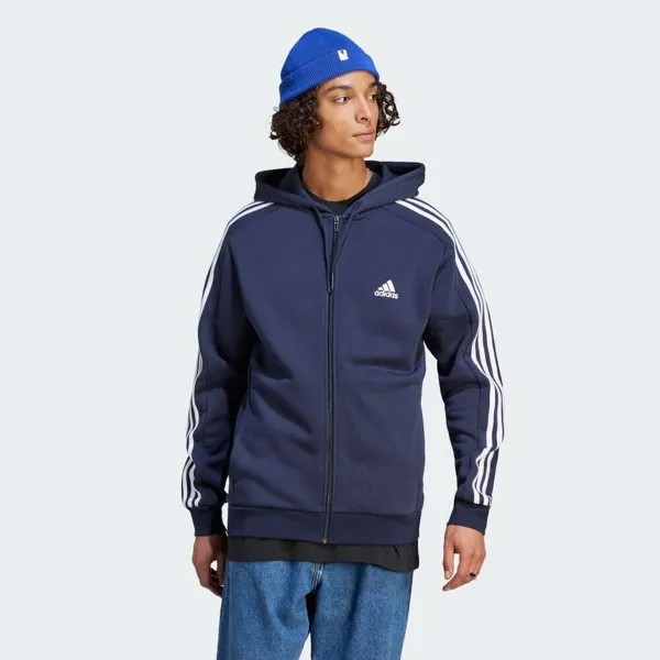 Джерси Adidas Essentials fleece 3 stripes full zip hoodie, цвет Legendary Ink