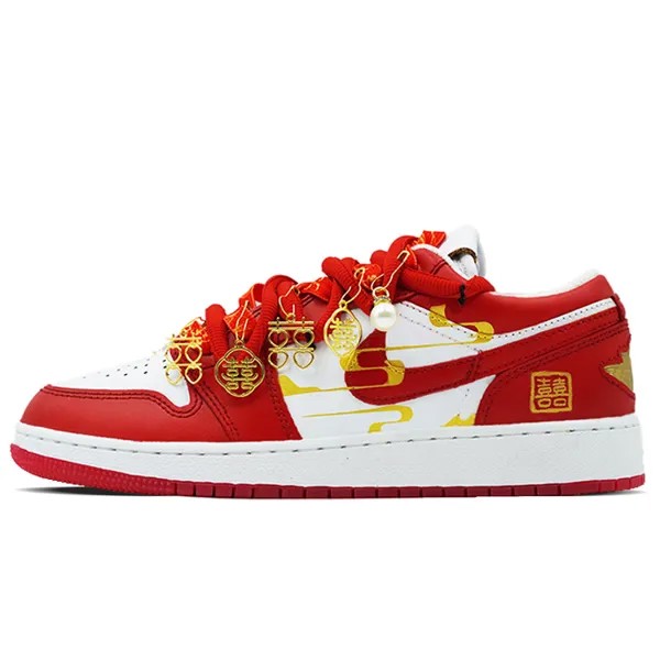 Кроссовки Air Jordan 1 Vintage Basketball Shoes Women's Low-top White, красный