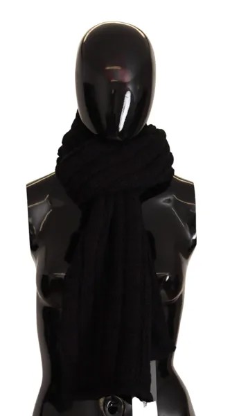 DOLCE - GABBANA Шарф Черный вязаный теплый платок унисекс из натуральной шерсти 200см x 30см