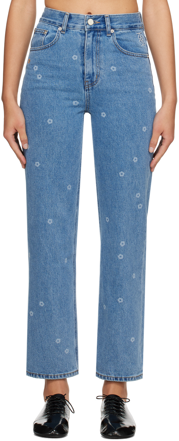 Синие джинсы с цветочным узором Kijun
