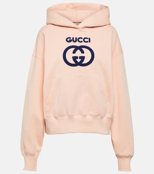 Худи из хлопкового джерси с вышивкой GG Gucci, розовый