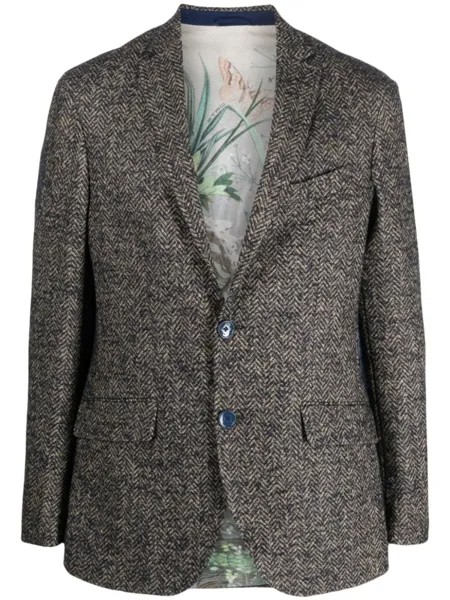 Однобортный пиджак с узором в елочку ETRO, синий