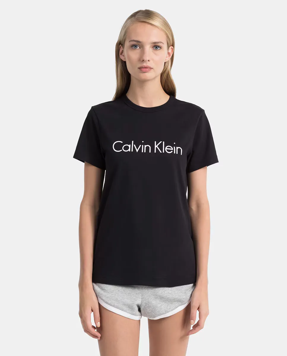 Футболка с короткими рукавами и круглым вырезом — топ из хлопка Coord Calvin Klein, черный