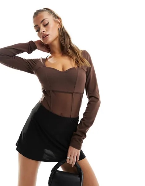 Корсетное боди шоколадного цвета с вырезом в форме сердца ASOS DESIGN