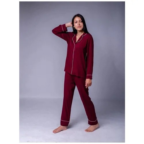 Пижама Малиновые сны, брюки, длинный рукав, размер 48, бордовый