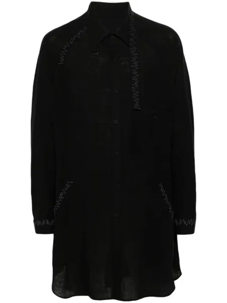 Yohji Yamamoto льняная рубашка с вышивкой зигзаг, черный
