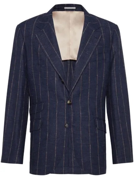 Brunello Cucinelli однобортный пиджак в полоску, синий