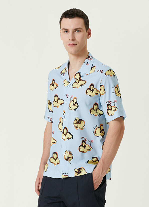 Рубашка с короткими рукавами с цветочным узором Paul Smith, голубой