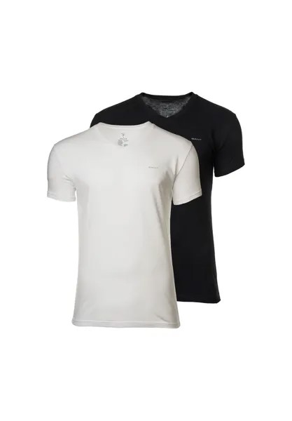 Мужская футболка, 2 шт. - V-NECK T-SHIRT 2-PACK, V-образный вырез, короткий рукав, хлопок GANT, черный
