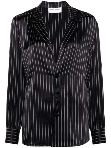 Saint Laurent полосатая шелковая пижамная рубашка, черный