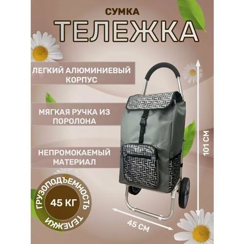 Сумка-тележка  208 сер, 50 л, 45х101х27 см, ручная кладь, серый