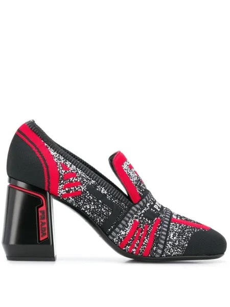 Prada лоферы с трикотажным верхом и логотипом, черный