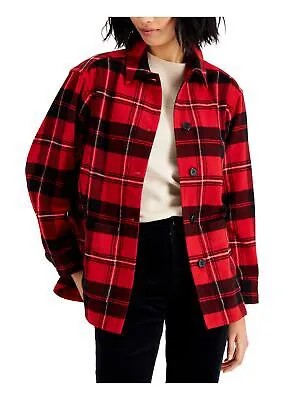 CHARTER CLUB Женская красная куртка-пуховик без подкладки в клетку с карманами S