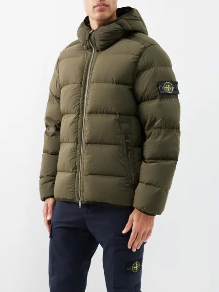 Стеганое пуховик с капюшоном Stone Island, зеленый