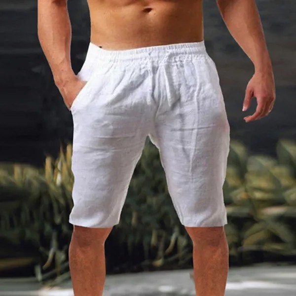 Мужские свободные льняные дышащие полуштаны Мужские спортивные повседневные брюки