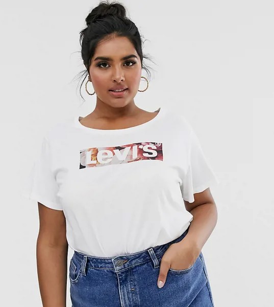 Футболка с логотипом в виде летучей мыши и с цветочным принтом Levi's Plus perfect-Белый