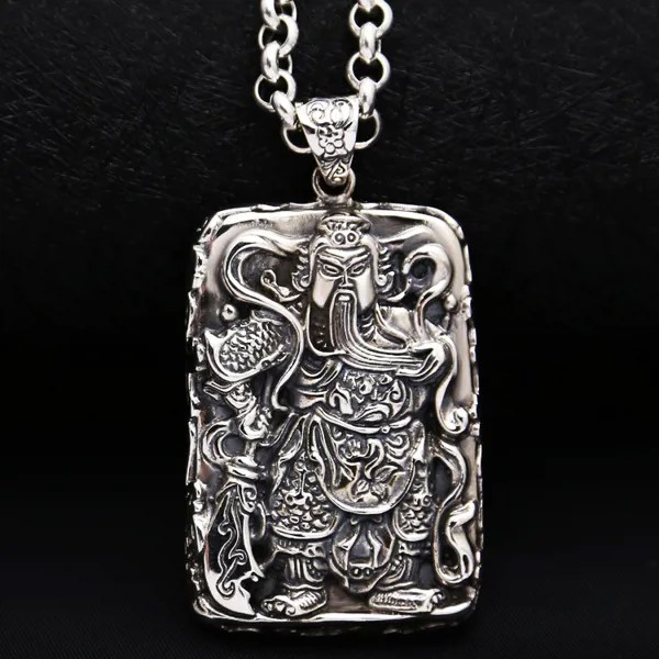 Кулон из серебра 925 пробы от производителя Оптовая Продажа Длинная бирка Wu Sheng Guan Gong цепь для свитера Мужская Ретро тайская Серебряная Будда