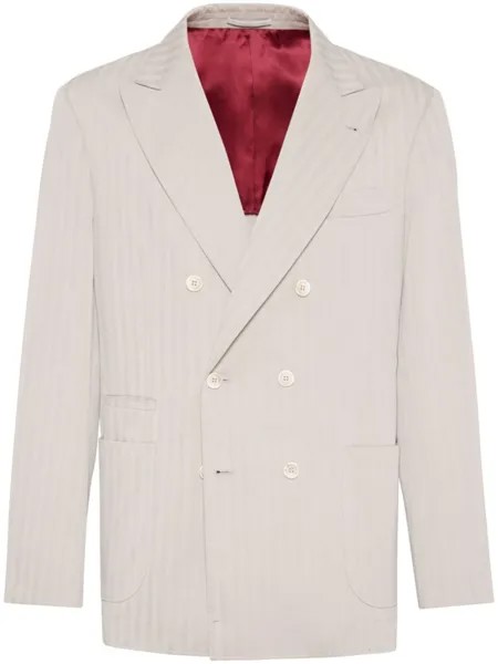 Brunello Cucinelli двубортный пиджак в полоску, нейтральный цвет