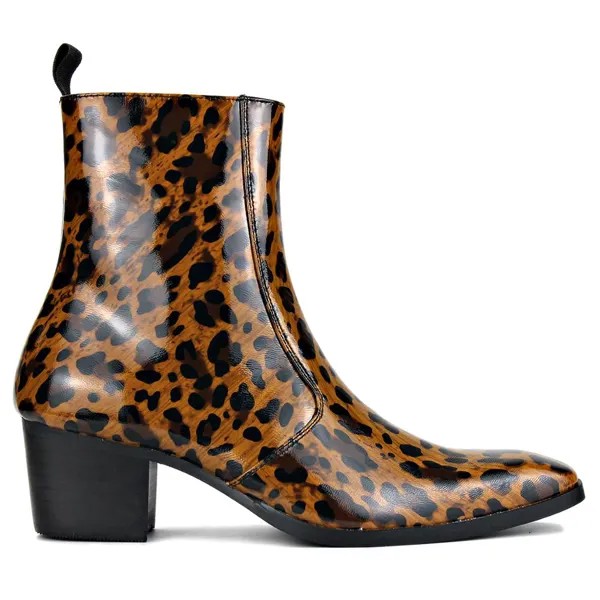 Мужские Ботильоны «Челси» из козьей кожи; Леопардовые ботинки с боковой молнией; Ботинки на каблуке; Дизайнерская обувь; Модная обувь; Цвет коричневый