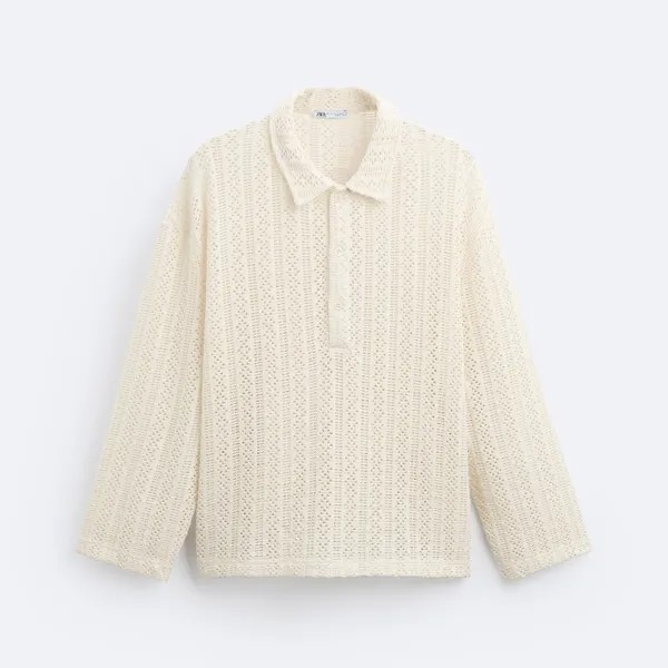 Футболка поло Zara Openwork Jacquard, кремовый