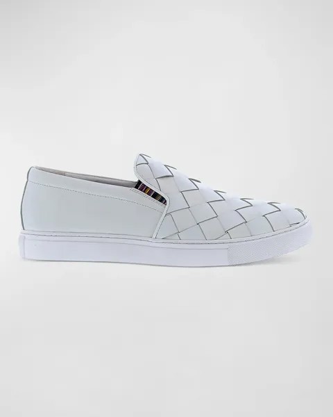 Мужские низкие кеды из эрозионной тканой кожи Robert Graham, цвет White
