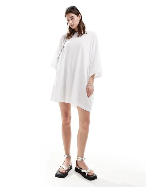 Белое мини-платье-футболка Weekday Huge эксклюзивно для ASOS