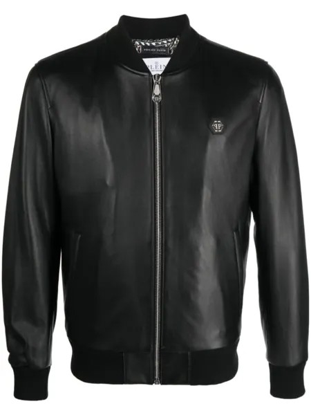 Philipp Plein кожаный бомбер, черный