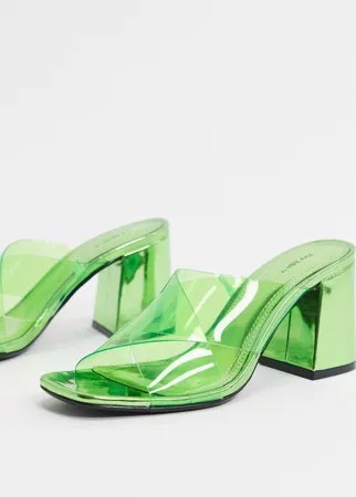 Зеленые мюли на каблуке с прозрачными ремешками Bershka-Зеленый