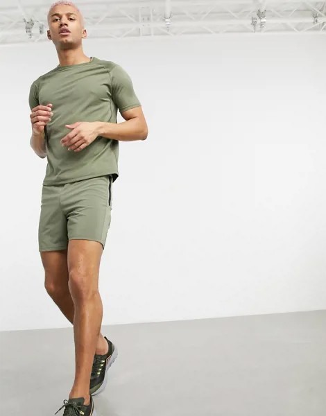 Тканые сетчатые шорты цвета светлый хаки HIIT Running-Зеленый цвет