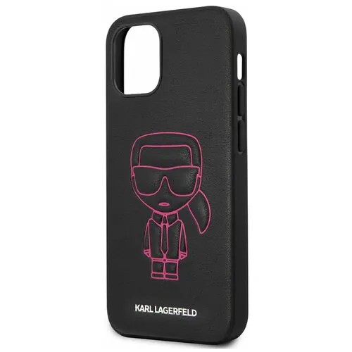 Чехол LAGERFELD для iPhone 12 mini Ikonik outlines Metal logo черный/розовый