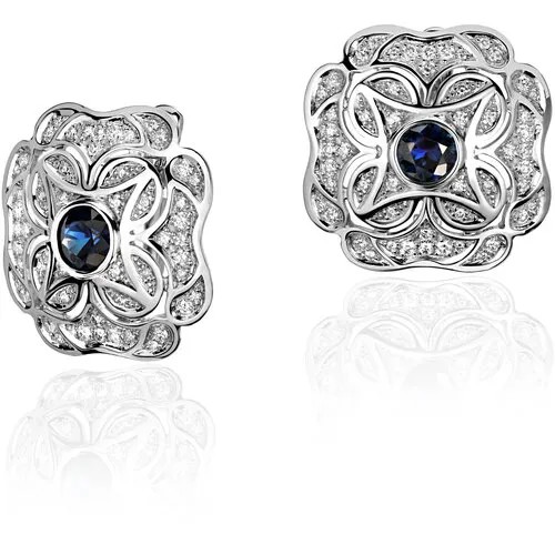 Серьги Эстет, белое золото, 585 проба, сапфир, бриллиант, , серебристый