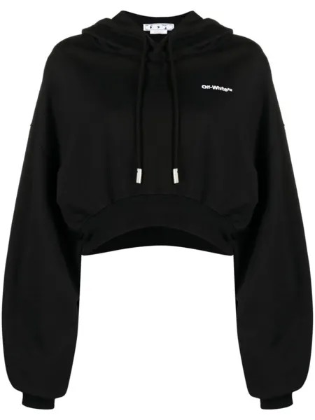 Укороченное худи с вышитым логотипом Off-White, черный