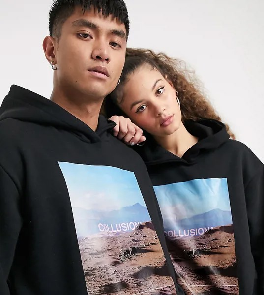 Худи с фотографическим принтом COLLUSION Unisex-Черный