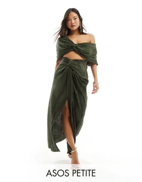 Плиссированное платье макси цвета хаки «два в одном» ASOS DESIGN Petite