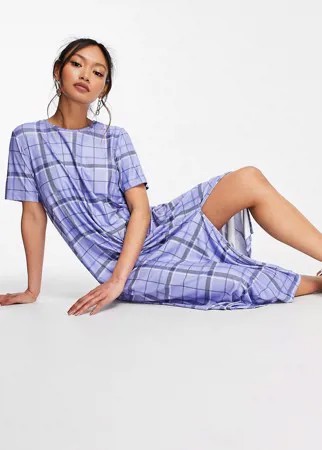 Синее платье-футболка миди с принтом в клетку Urban Threads-Голубой